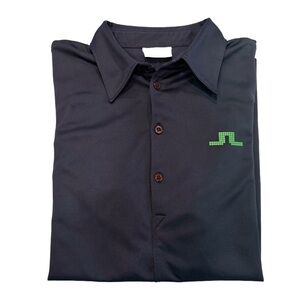 J Lindeberg Men's Performance Polo Shirt Dark Grey Neon Green Logo Sz L NWOT